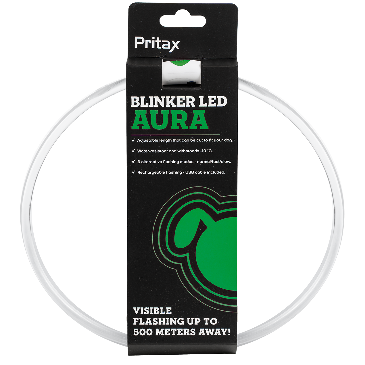 Blinkende krage LED Aura, 8 mm, 35-60 cm, grønn