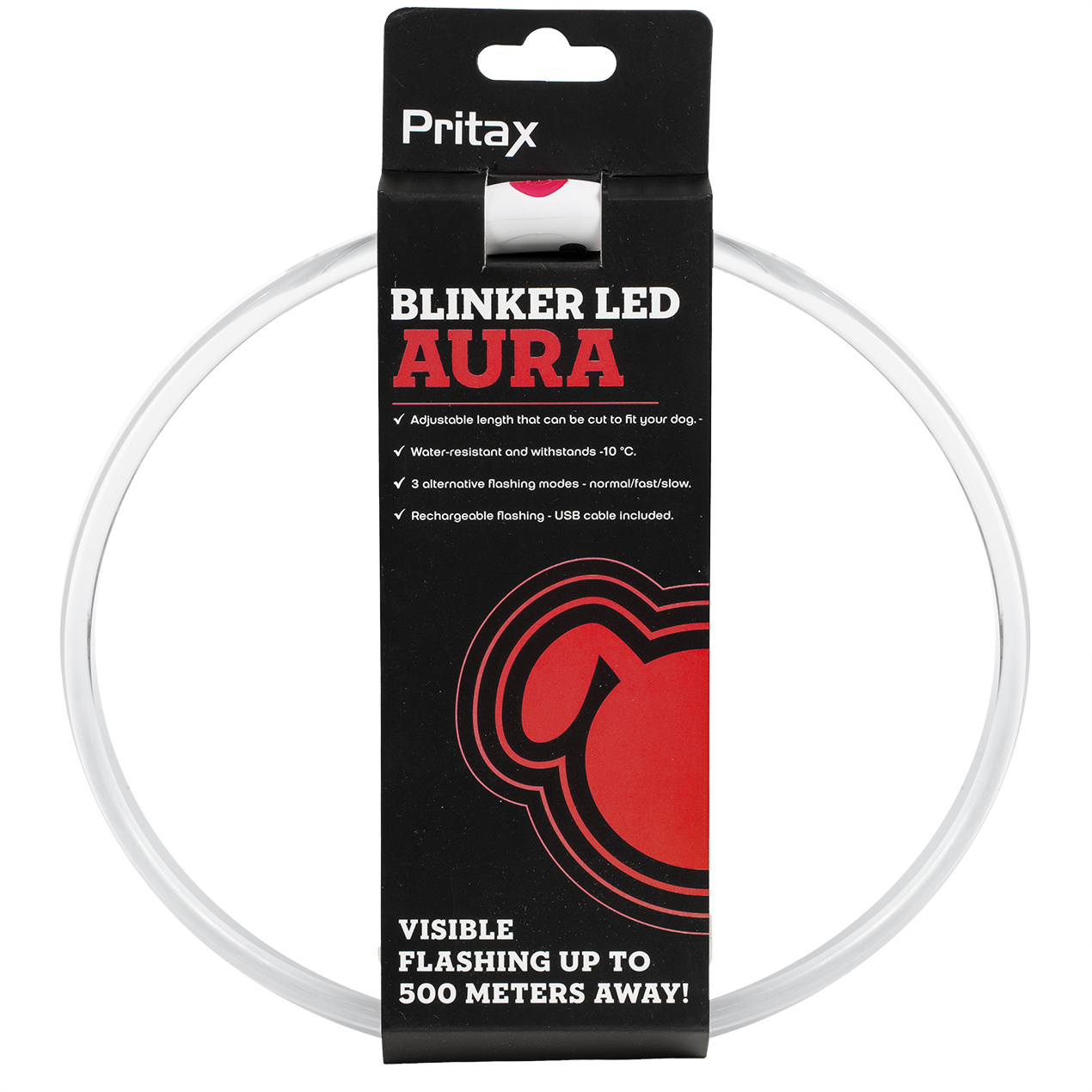 Pritax Blinkende krage LED Aura, 8 mm, 35-60 cm, rød