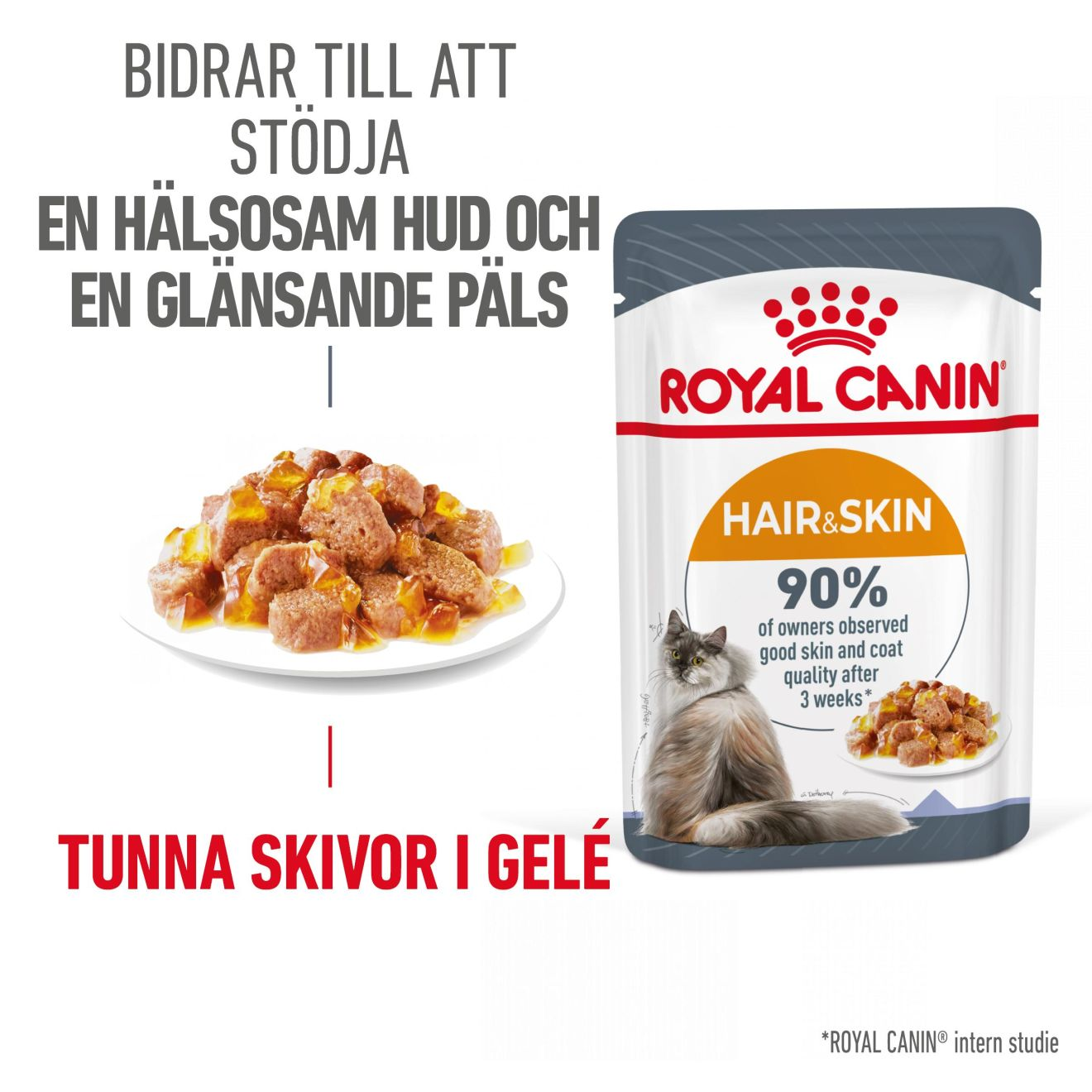 Royal Canin - Feline Wet Hair & Skin Care Jelly 85 g x 12 stk - porsjonsposer - Katt - Helse og pels - Kosttilskudd - Våtfôr - Dyrekassen.no