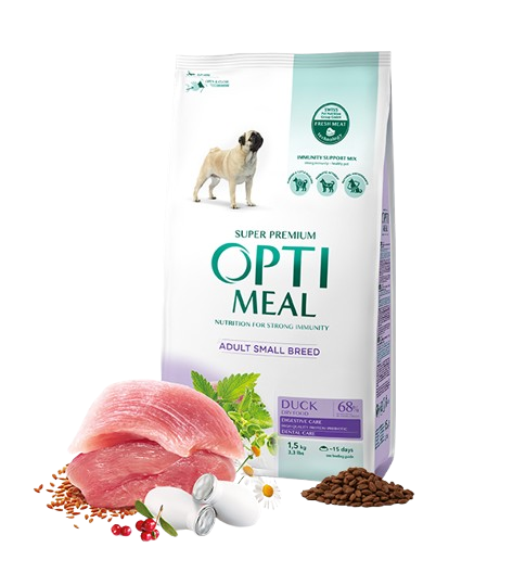 Complete dry pet food for adult dogs of small breeds