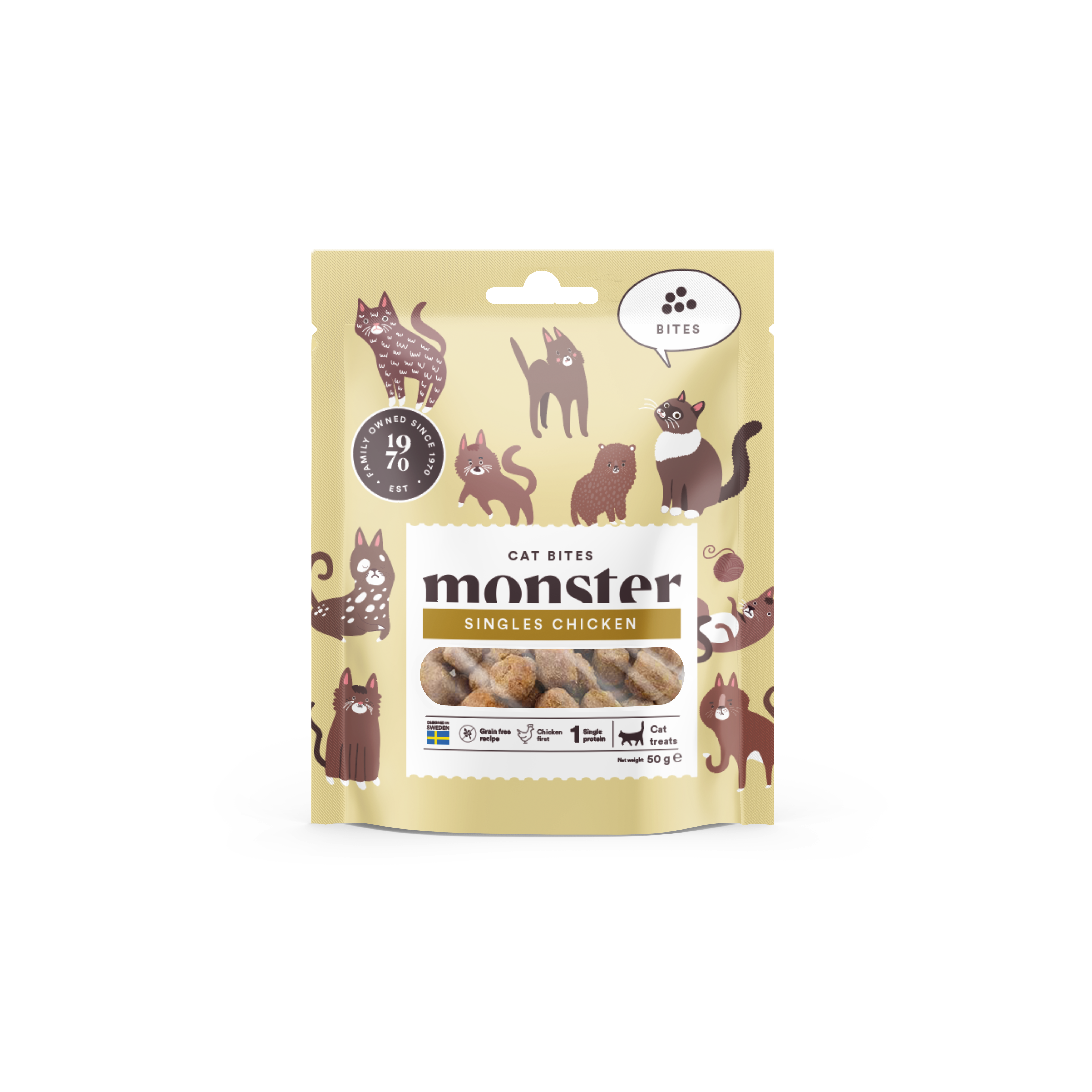 Monster Pet Food Cat Bites Kylling 50 g