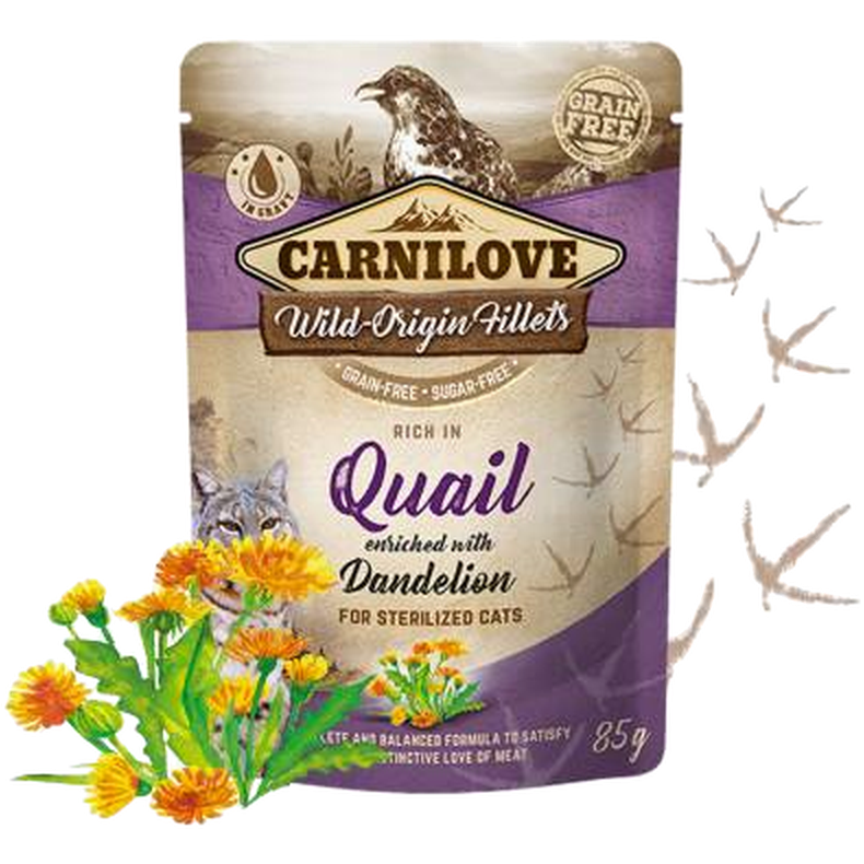 Cat Pouch Quail beriket med løvetann 85 g x 24 stk.
