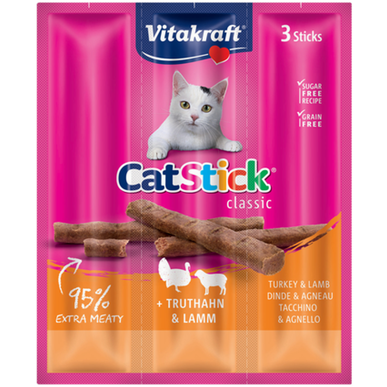 Vitakraft - CatSticks Mini kalkun/lam 3x6g, 20 stk. - Katt - Helse og pels - Hygiene - Godbiter - Dyrekassen.no