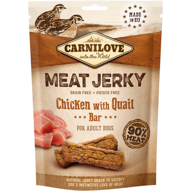 Carnilove - Jerky kylling med vaktelbar 100 g - Hund - Hundegodteri - Dyrekassen.no