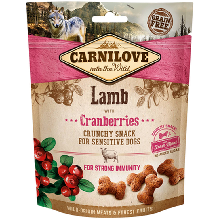 Hundeknasende snacks med lam og tranebær 200 g