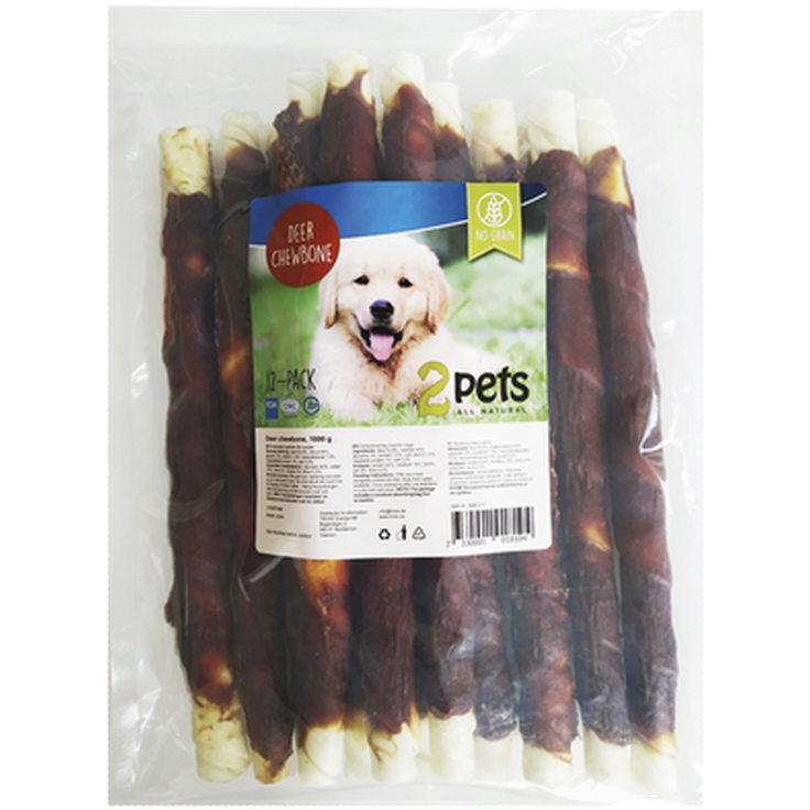2 pets - Dogsnack tyggebein for hjort 28 cm/12st - Hund - Hundegodteri - Dyrekassen.no