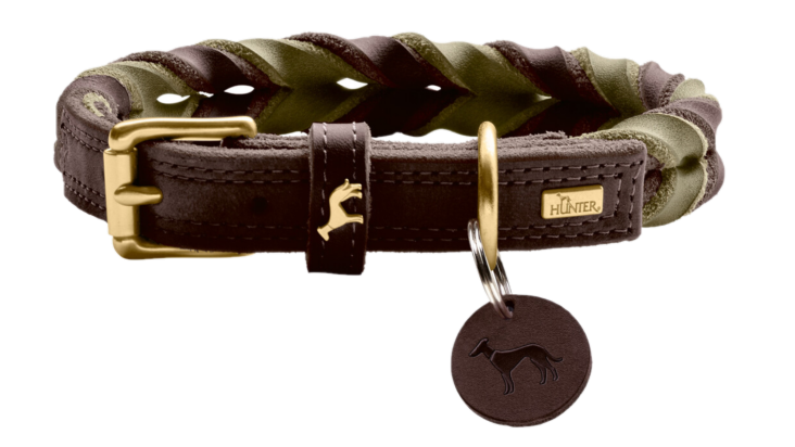 Dog Collar Solid Education Duo Cow Leather Dark Brown/Olive Green XS 40cm