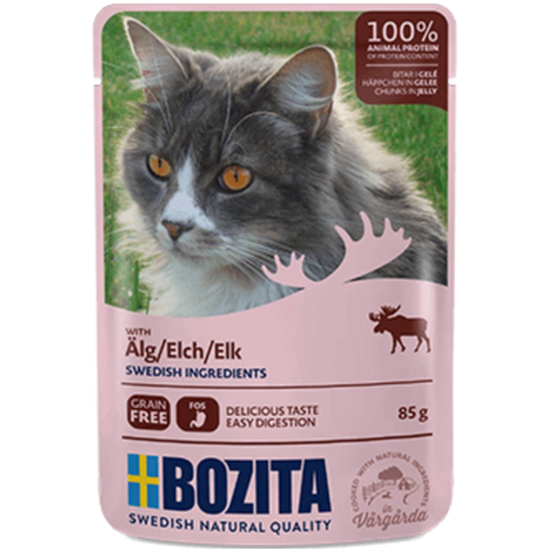 Bozita Katt - Pouch Elg i gelé 12 x 85 g - Katt - Helse og pels - Kosttilskudd - Våtfôr - Dyrekassen.no