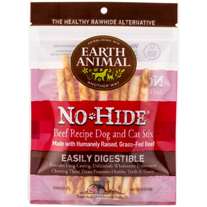 Earth Animal - No-Hide Beef Chew Stixs 45 g 10-pk. - Hund - Godbiter til hund - Dyrekassen.no