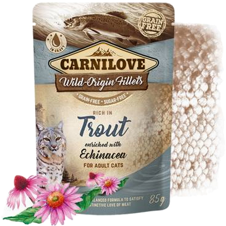 Carnilove - Cat Pouch Ørret beriket med Echinacea 85g - Katt - Helse og pels - Kosttilskudd - Våtfôr - Dyrekassen.no
