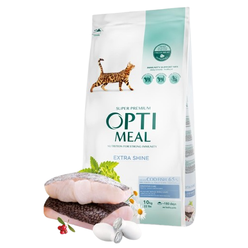 Optimeal - Adult & Senior Skin & Coat High In Cod Fish Tørrfôr Til Katt 10 kg - Katt - Helse og pels - Kosttilskudd - Tørrfôr - Dyrekassen.no
