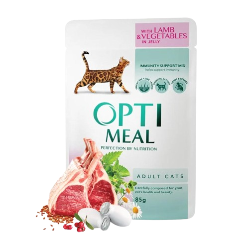 Optimeal - Adult & Senior Lamb & Veggies Våtfôr Til Katt 12 x 85 g - Katt - Helse og pels - Kosttilskudd - Våtfôr - Dyrekassen.no