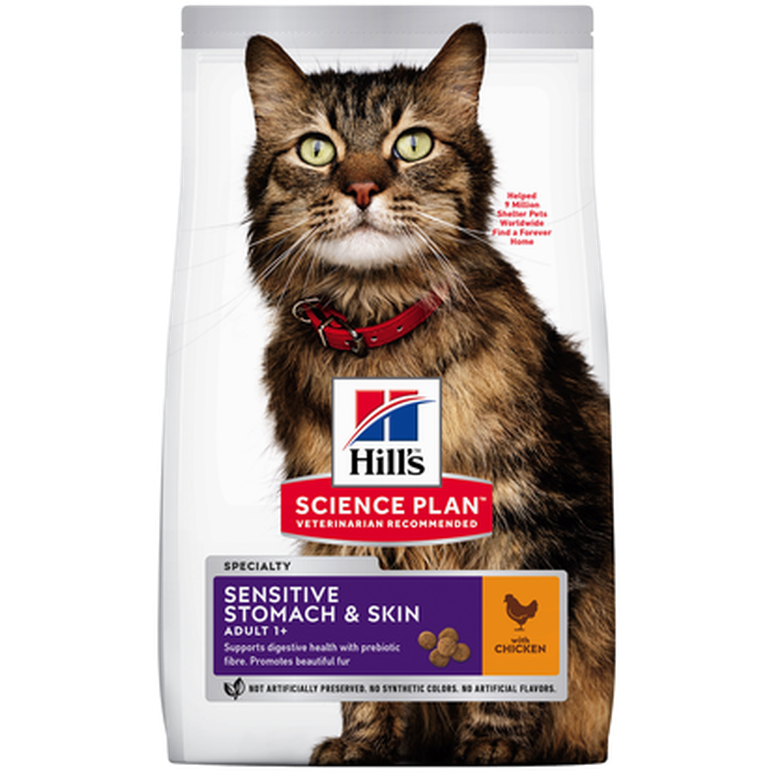 Hills Science Plan - Feline Adult Sensitive Stomach & Skin Chicken - Dry Cat Food 1,5 kg - Katt - Helse og pels - Kosttilskudd - Tørrfôr -