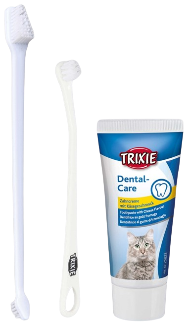 Trixie - Tannpleiesett for katter, 2 børster + tannkrem med ostesmak - Katt - Helse og pels - Hygiene - Kattepleie - Dyrekassen.no