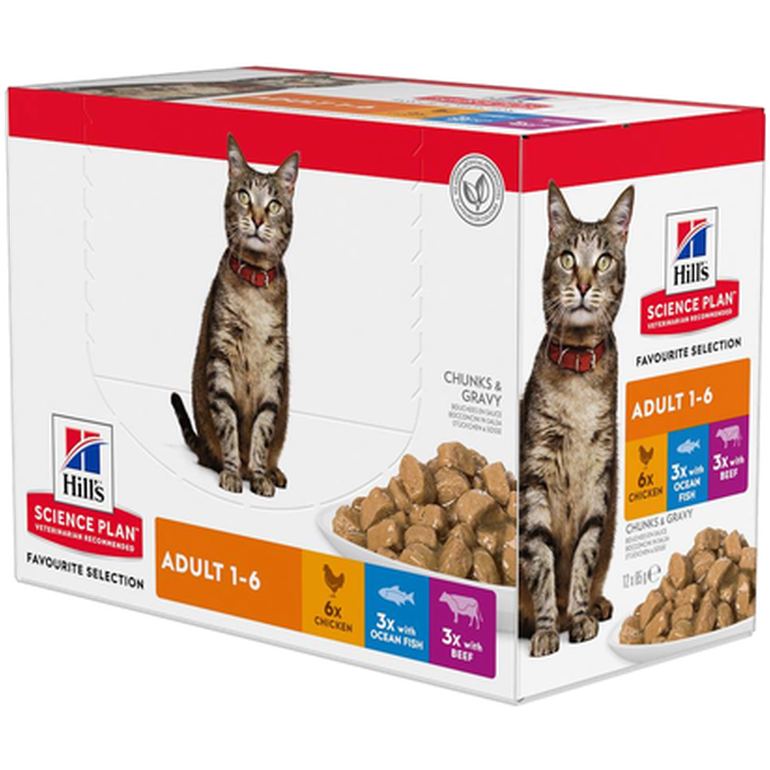 Hills SP Feline Adult Ch/Fi/Be Pouch 12 x 85 g