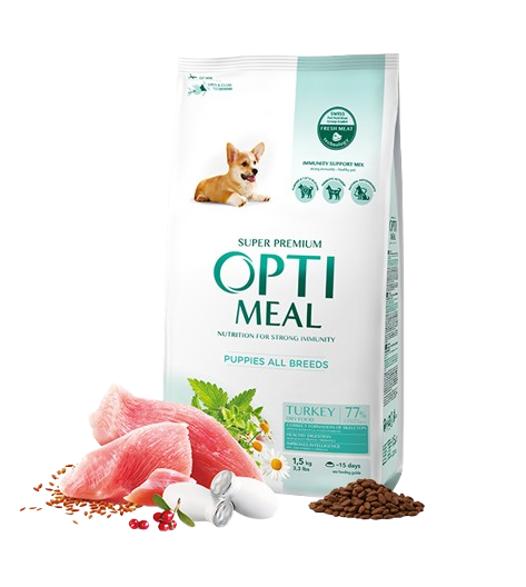 Optimeal Complete dry pet food for puppies all breeds - turkey 1,5 kg