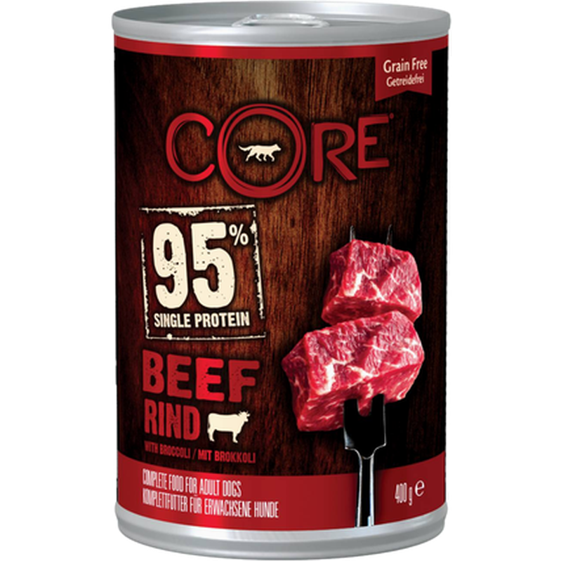 CORE Petfood - Dog Adult 95 % Single Protein All Breed Beef & Broccoli Wet 400 g x 6 - Hund - Våtfôr - Dyrekassen.no