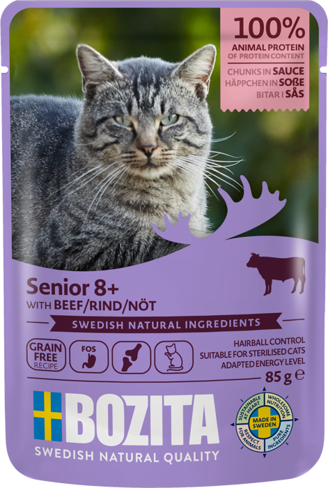 Bozita Katt - Senior 8+ Oksekjøtt i saus 85g - Katt - Helse og pels - Kosttilskudd - Våtfôr - Dyrekassen.no
