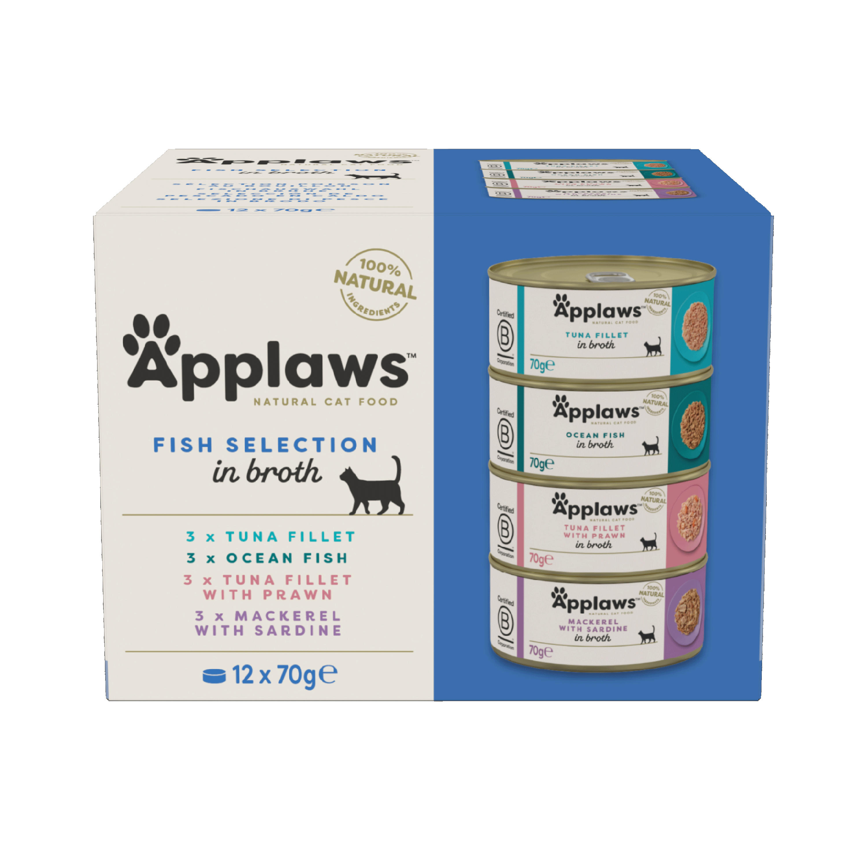 Applaws - Cat Tin Fish Collection 12 x 70 g - Katt - Helse og pels - Kosttilskudd - Våtfôr - Dyrekassen.no