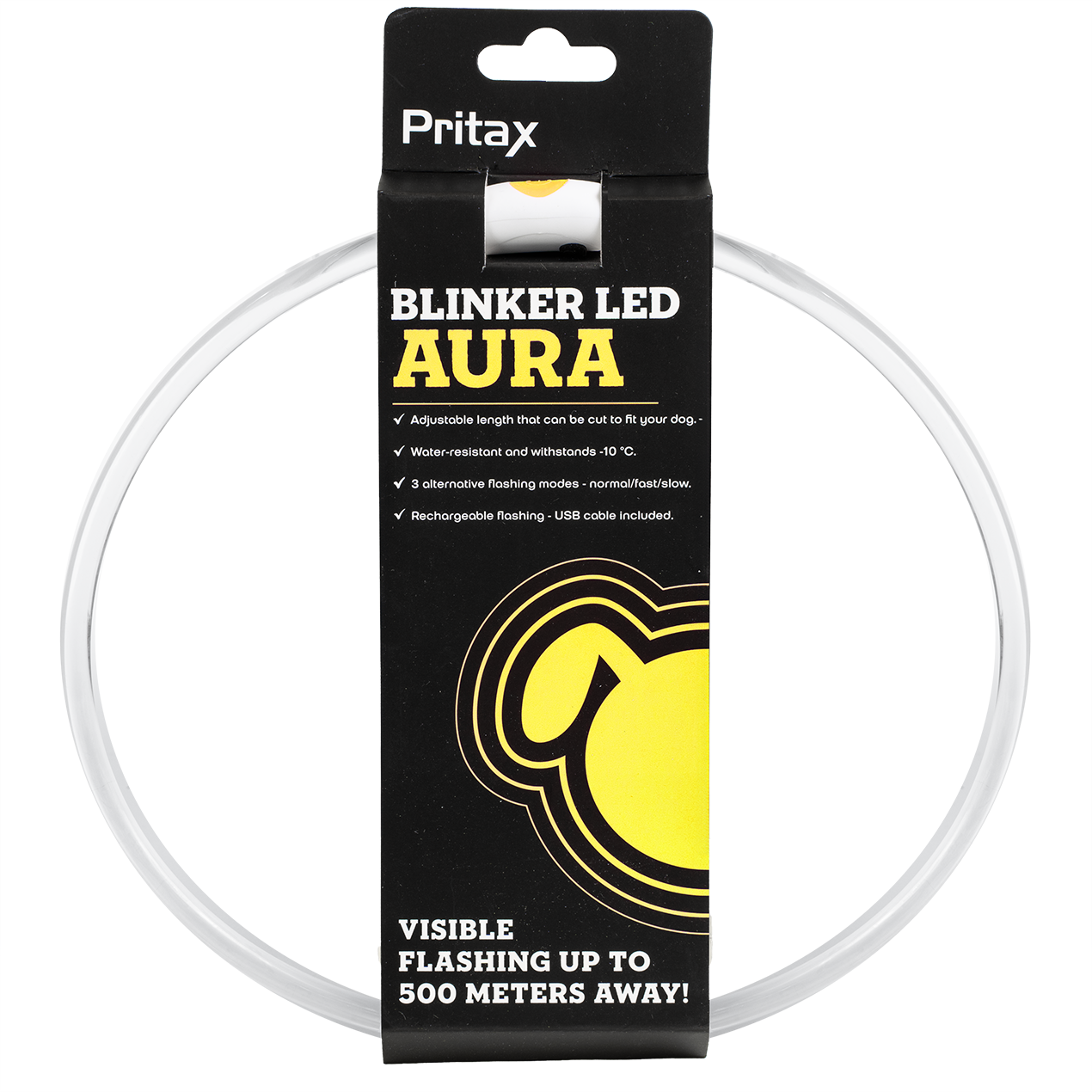 Pritax - Blinkende krage LED Aura, 8 mm, 35-60 cm, gul - Hund - Hundebur - Refleks og lykter - Dyrekassen.no