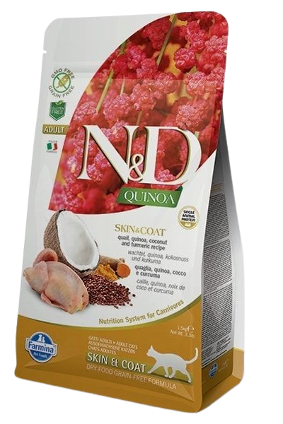 Farmina - Cat N&D Quinoa Skin & Coat Quail Adult 1,5 kg - Katt - Helse og pels - Kosttilskudd - Tørrfôr - Dyrekassen.no