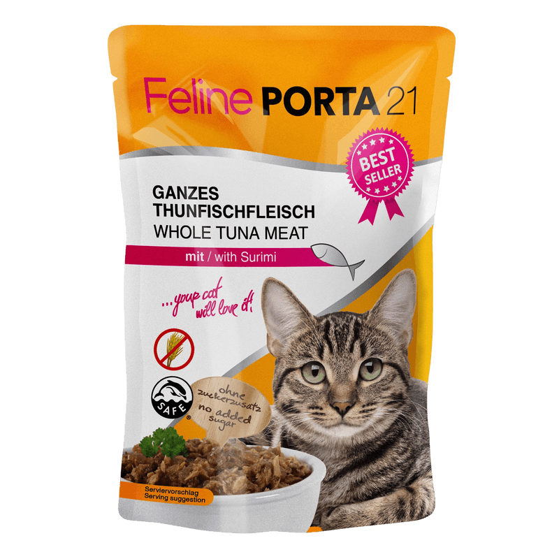 Porta21 - Feline Tunfisk med surimi i katteposer 100 g - Katt - Helse og pels - Kosttilskudd - Våtfôr - Dyrekassen.no