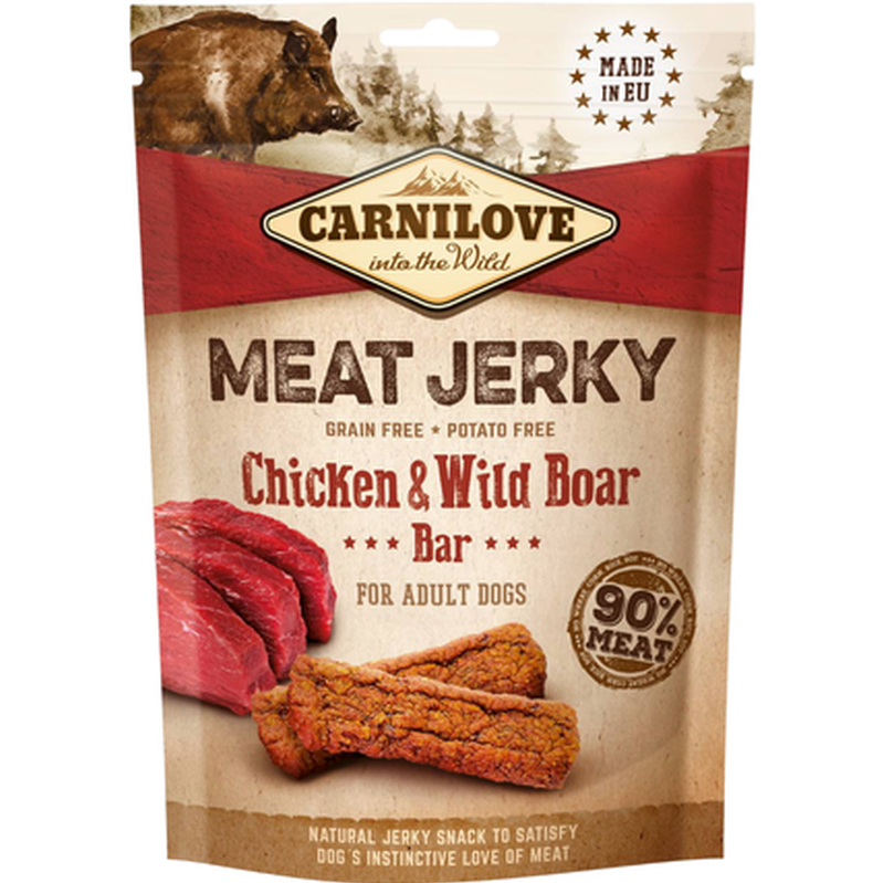 Carnilove - Tørket kjøtt av kylling og villsvin 100 g - Hund - Hundegodteri - Dyrekassen.no