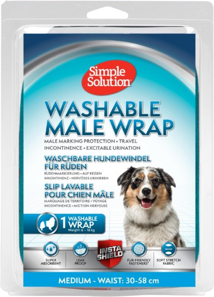 Simple Solution - Vaskbar bleie for hannhunder, M, Midje 30-58 cm - Hund - Helse og pels - Pelspleie - Shampoo og pleie - Bilbelte til hund -