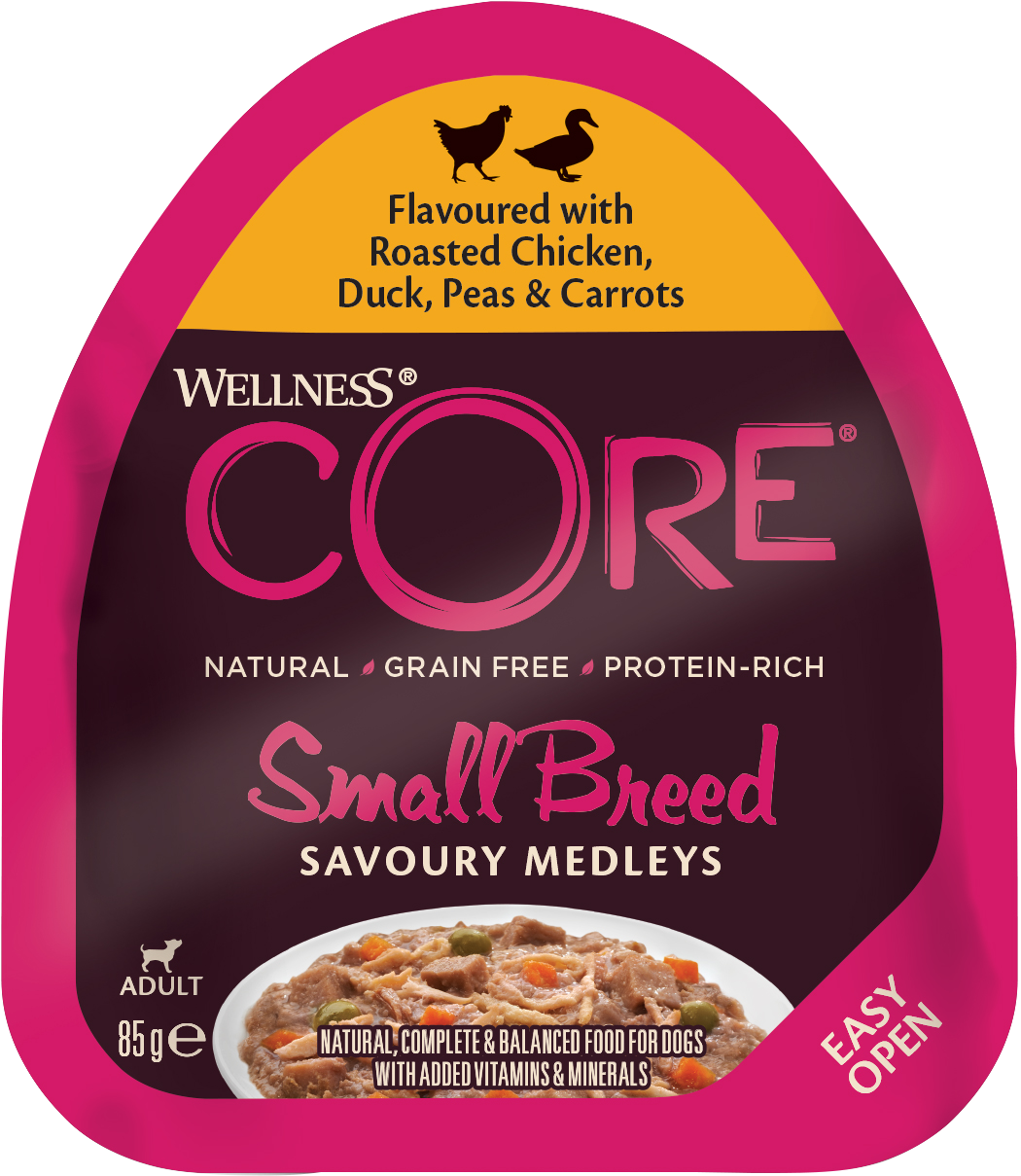 CORE Petfood - Dog Adult Savoury Medleys Small Breed Kylling, and, erter og gulrøtter våt 12 x 85 g - Hund - Våtfôr - Dyrekassen.no
