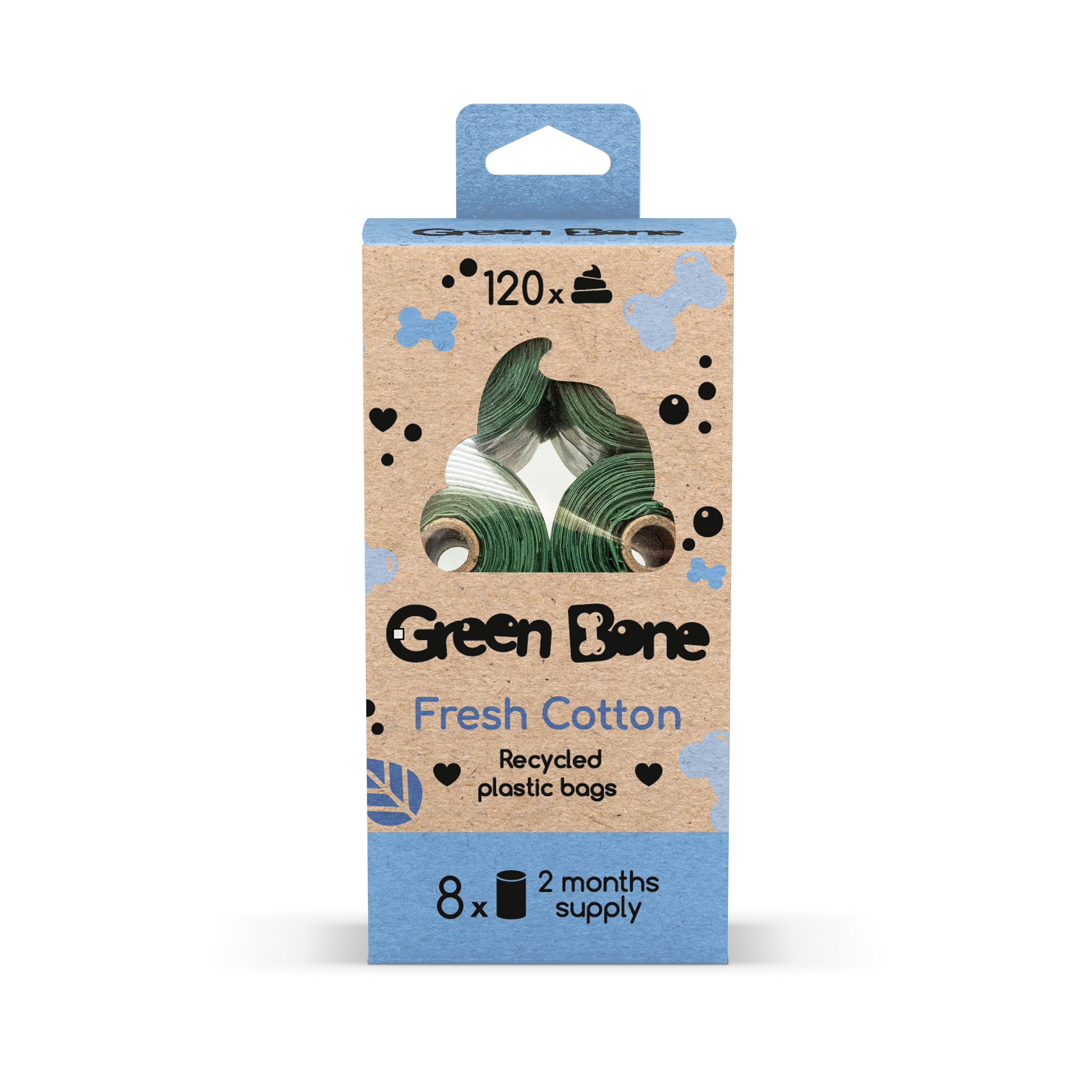 Påfyll av Fresh Cotton biologisk nedbrytbare hundeposer Green 120 poser