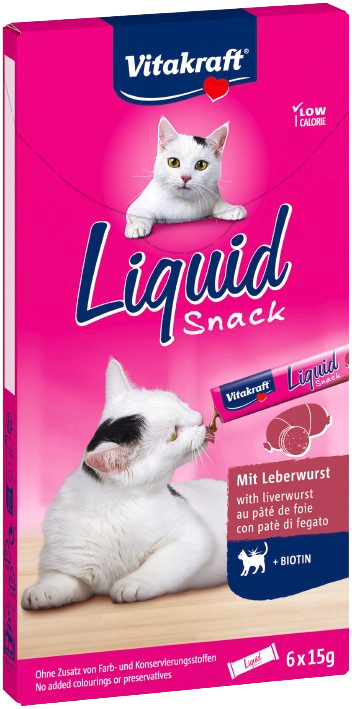 Vitakraft - Flytende Snack Leverpølse + Biotin 6x15g - Katt - Helse og pels - Hygiene - Godbiter - Dyrekassen.no