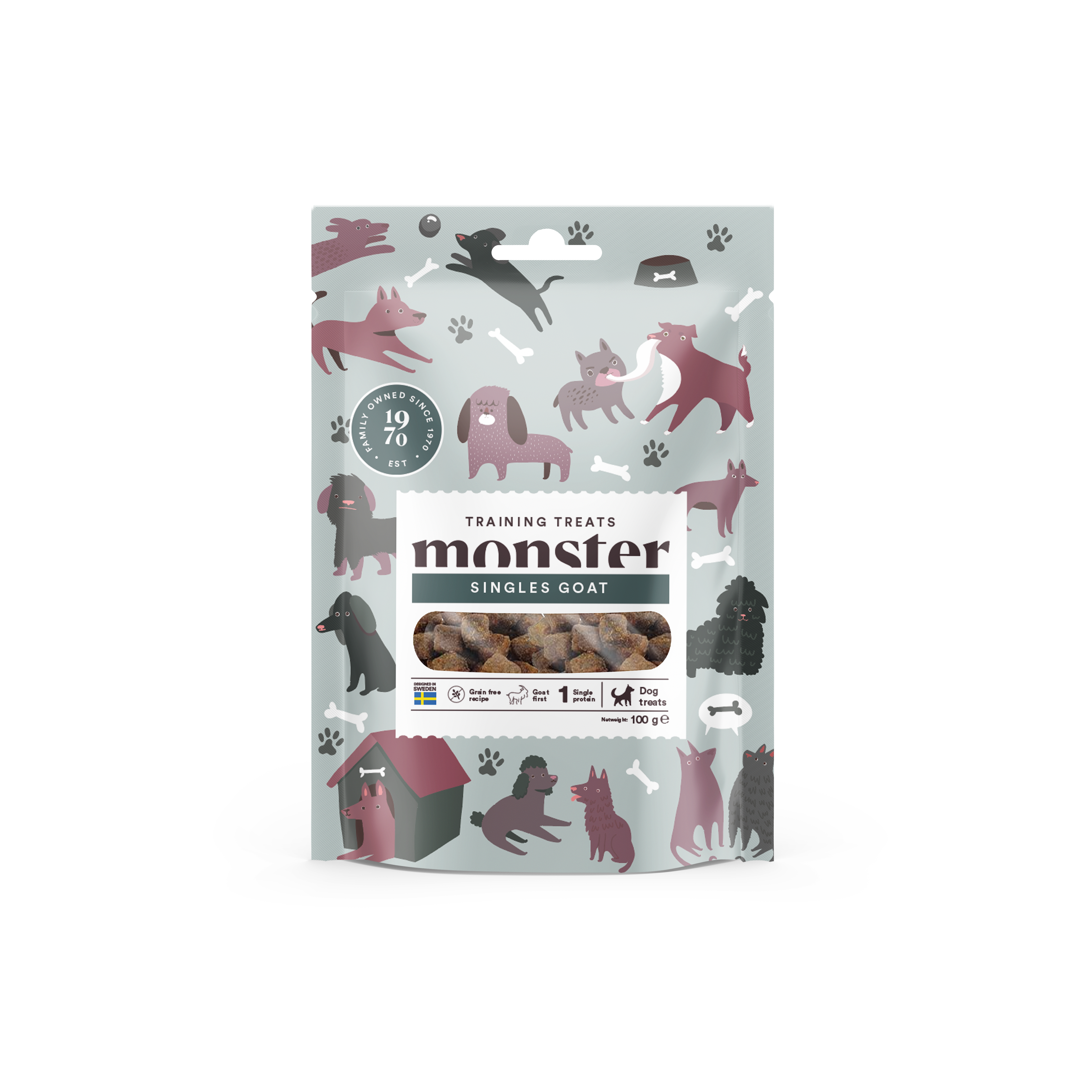 Monster Pet Food Hundetreningsgodbiter av geit 100 g
