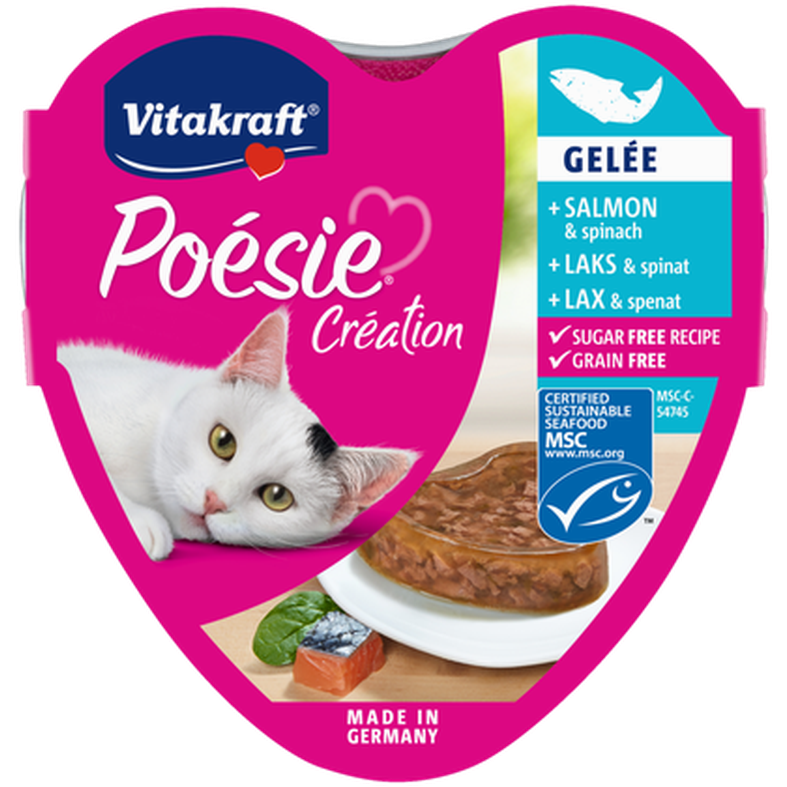 Vitakraft - Poesie Laks og spinat 15 x 85 g - Katt - Helse og pels - Kosttilskudd - Våtfôr - Dyrekassen.no
