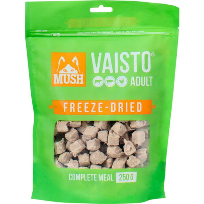 Mush - Vaisto Oksekjøtt Gris Kylling Frysetørket 250 g x 5 - Hund - Hundefôr - Dyrekassen.no