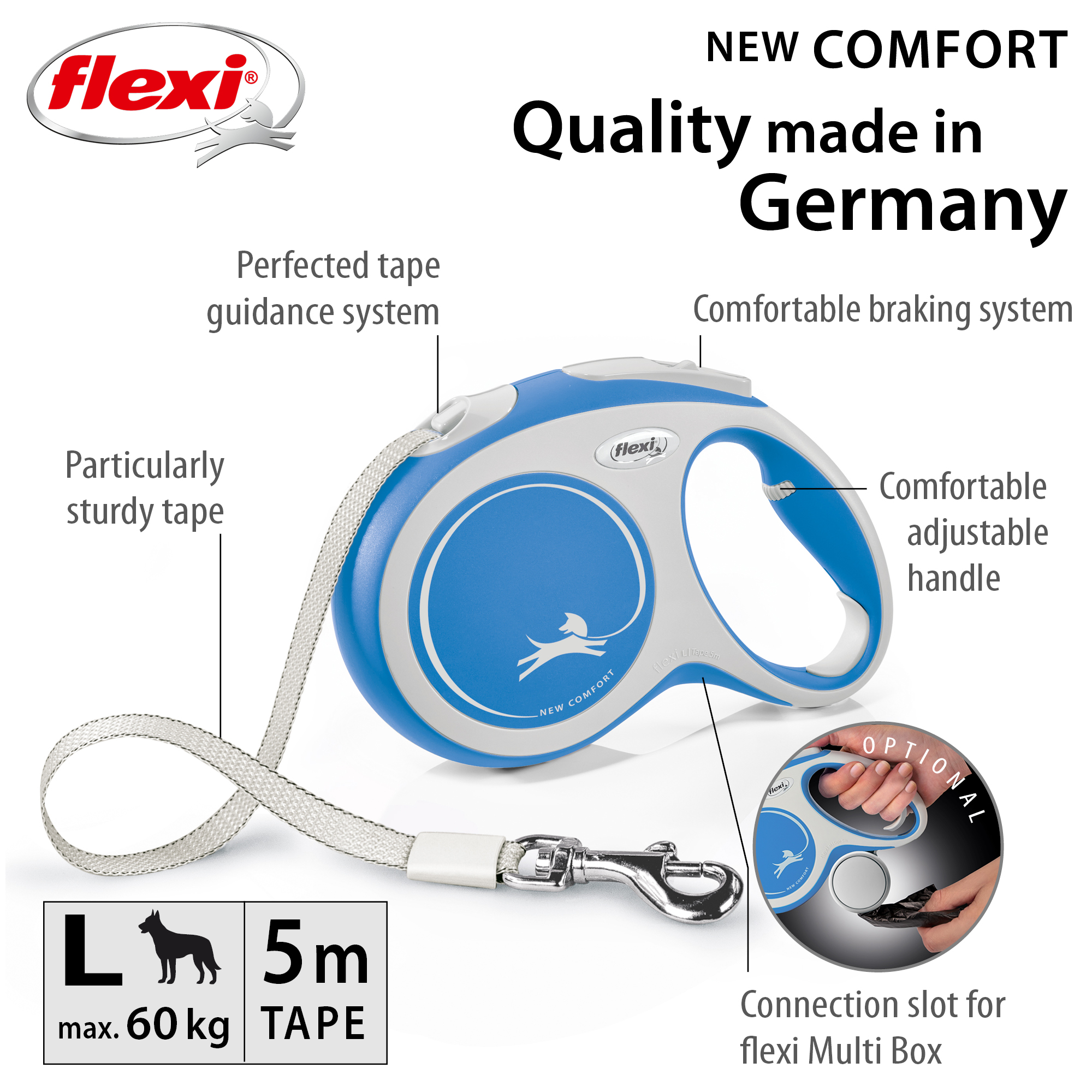 Flexi Rullebånd New Comfort Tape Blue | Dyrekassen
