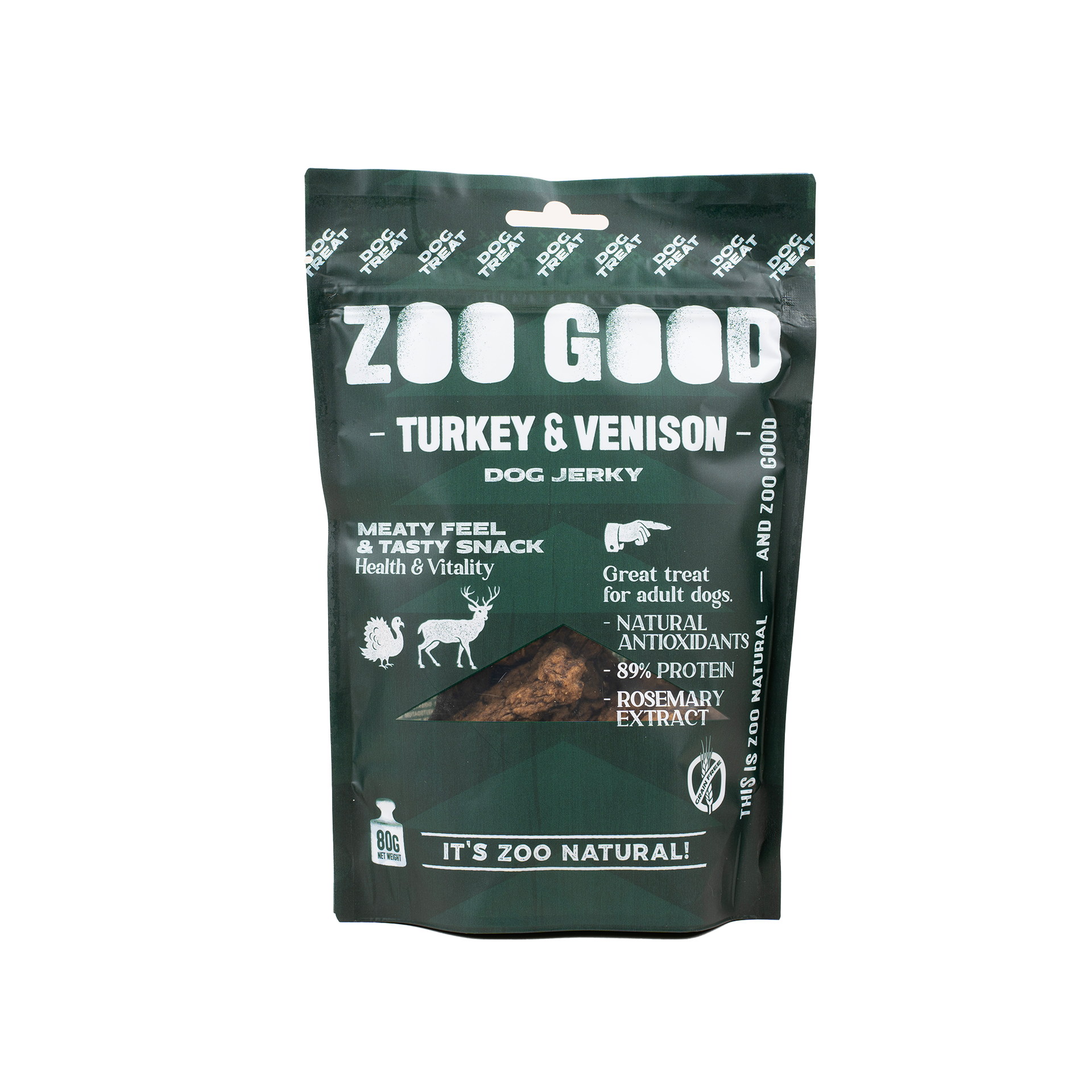 ZOO GOOD - Tørket kjøtt - kalkun og hjort 80g - Hund - Hundegodteri - Dyrekassen.no