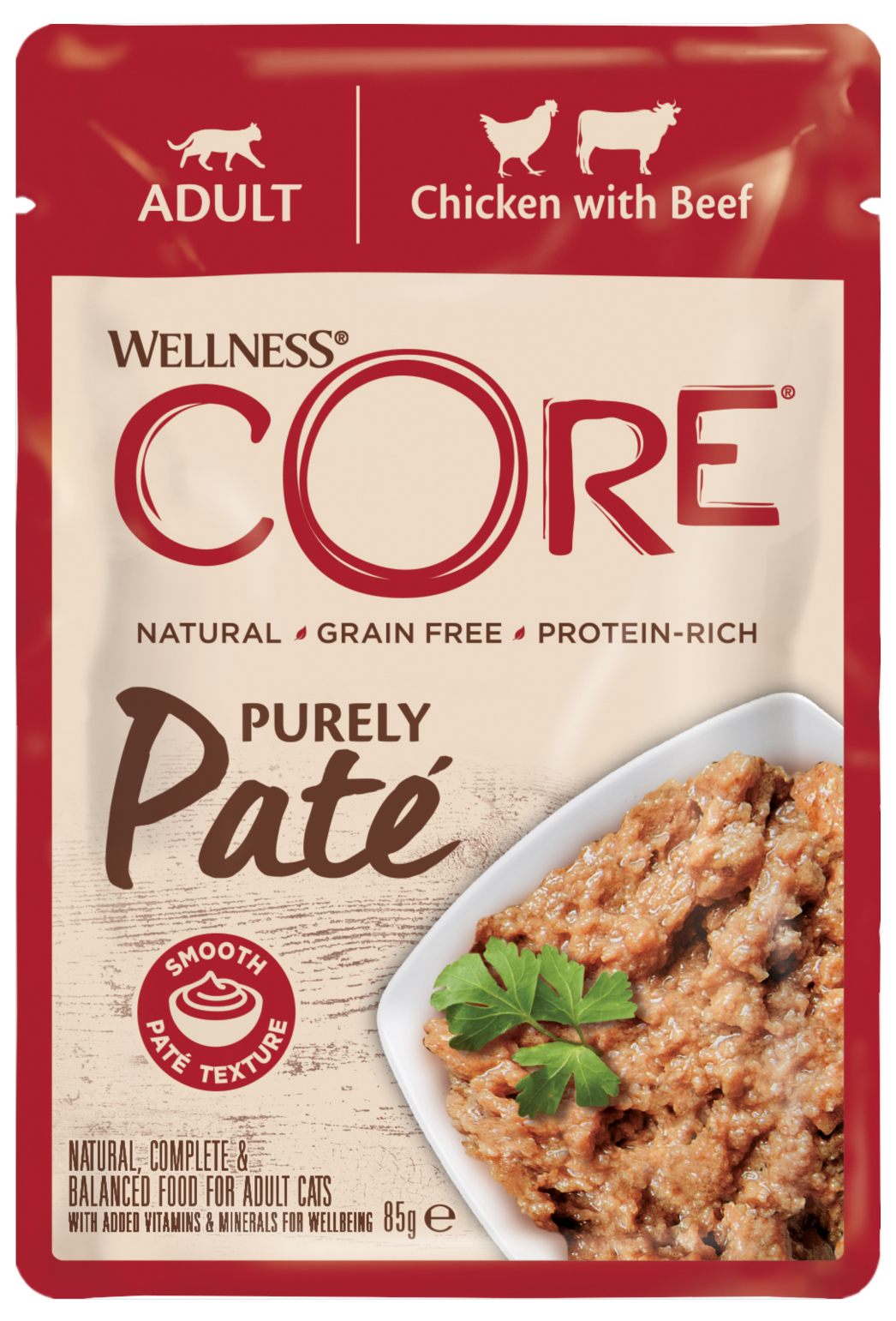 CORE Petfood - Ren paté for katt, kylling og storfekjøtt 85g - Katt - Helse og pels - Kosttilskudd - Våtfôr - Dyrekassen.no