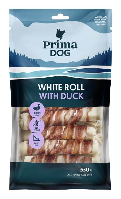 Prima Dog - Hvit rull med and 15 stk. 550 g - Hund - Hundegodteri - Dyrekassen.no