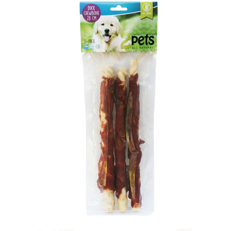 2 pets - Dogsnack Duck tyggebein 28 cm/3 stk. - Hund - Hundegodteri - Dyrekassen.no