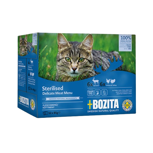 Innendørs og sterilisert med reinsdyrkjøtt i saus 12 x 85g