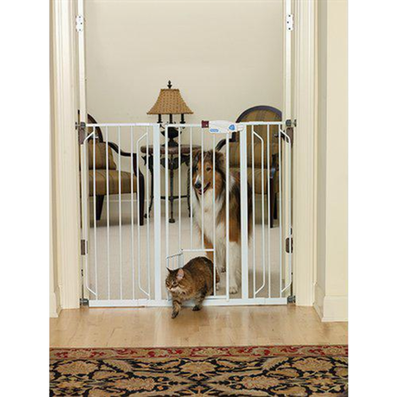 Døgngrind for kjæledyr Extra Tall Walk Through With Small Pet Door White 74-99 x 104 cm