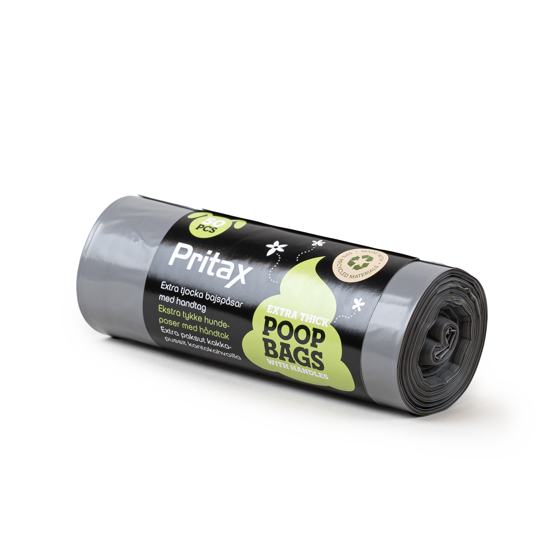 Pritax - Bajspåsar Pluto extra tjocka med handtag 50-p x 3 Grå - Hund - Dyrekassen.no