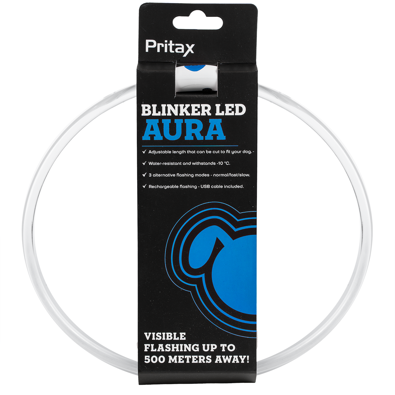 Pritax Blinkende krage LED Aura, 8mm, 35-60cm, Blå