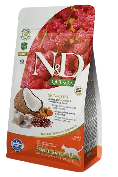 Farmina - Cat N&D Quinoa Skin & Coat Herring Adult 1,5 kg - Katt - Helse og pels - Kosttilskudd - Tørrfôr - Dyrekassen.no