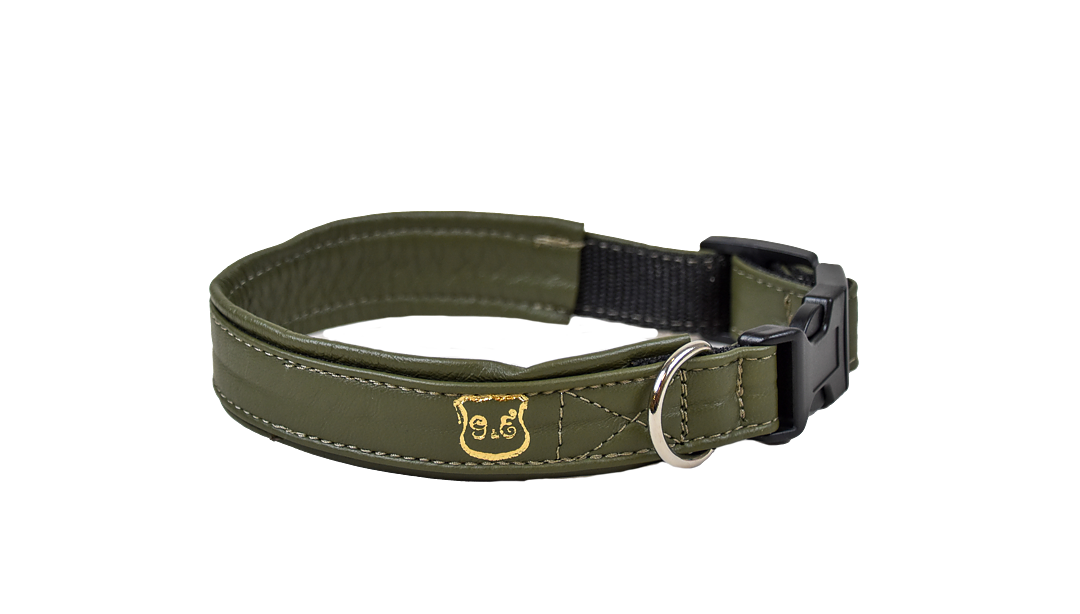 Gustaf och Evita G&E Hundhalsband SNK Sammet Olivgrön - Snabbknäppning/Ställbart