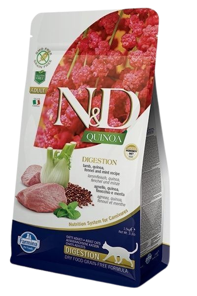 Farmina - Cat N&D Quinoa Digestion Lamb Adult 1,5 kg - Katt - Helse og pels - Kosttilskudd - Tørrfôr - Dyrekassen.no