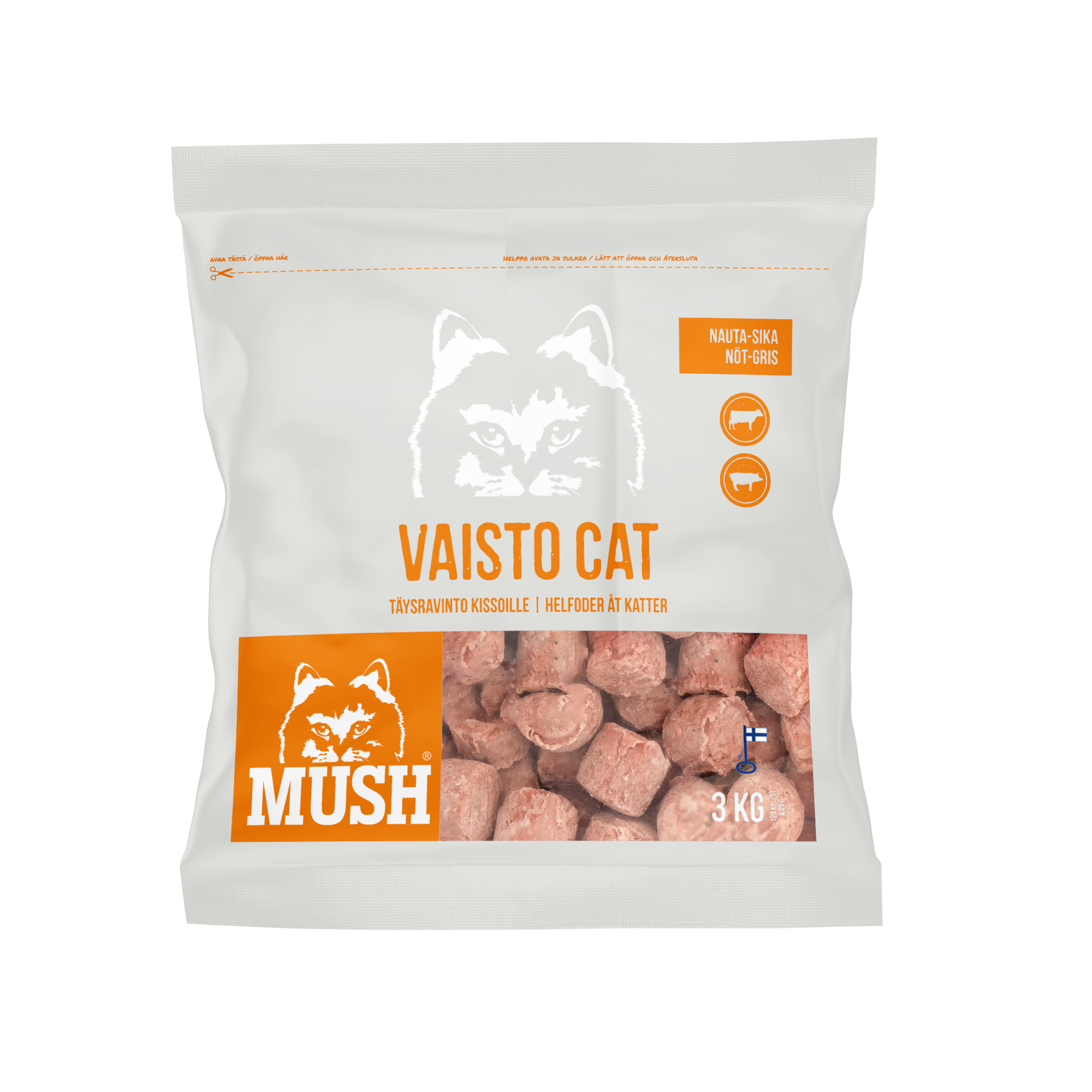 Mush Vaisto Cat Nöt-Gris Vit 3 kg - Köttbullar