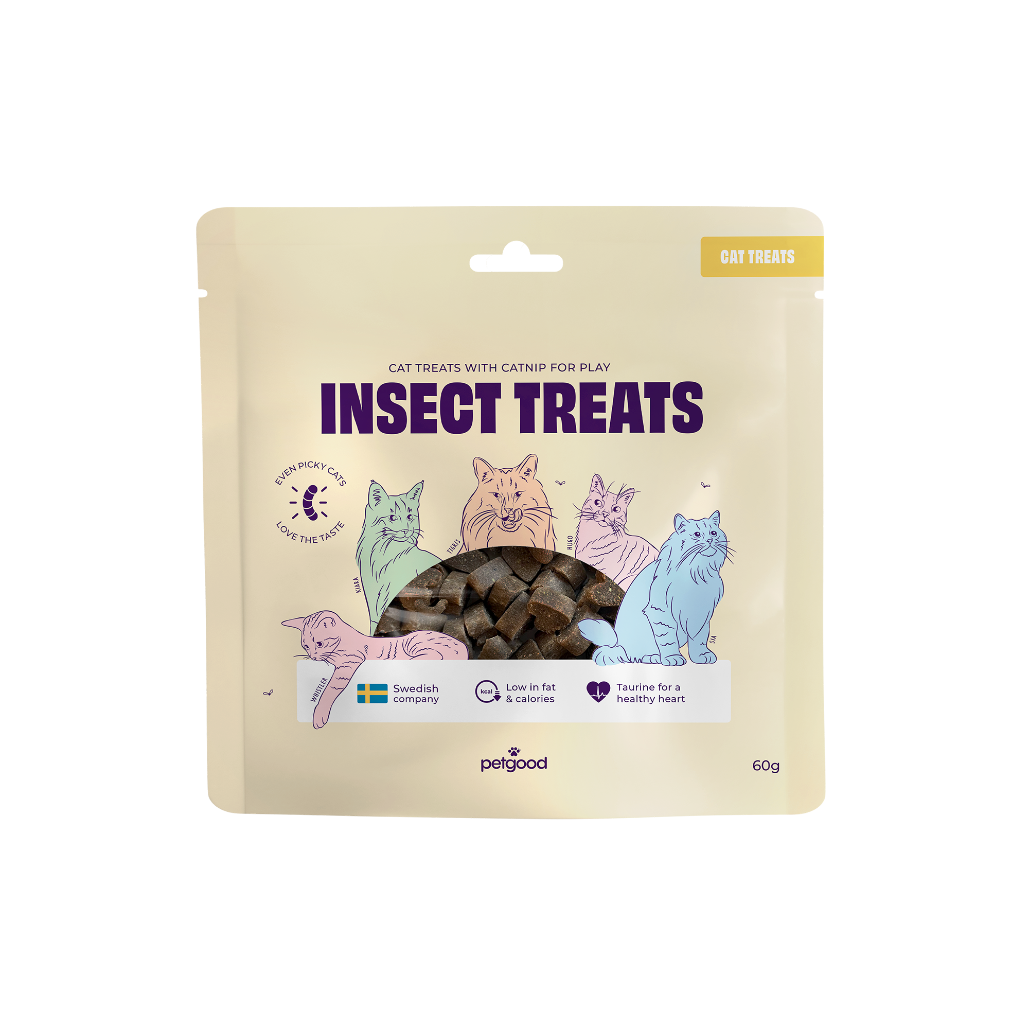 Petgood - Kattegodbiter med insekter 60g - Katt - Helse og pels - Hygiene - Godbiter - Dyrekassen.no
