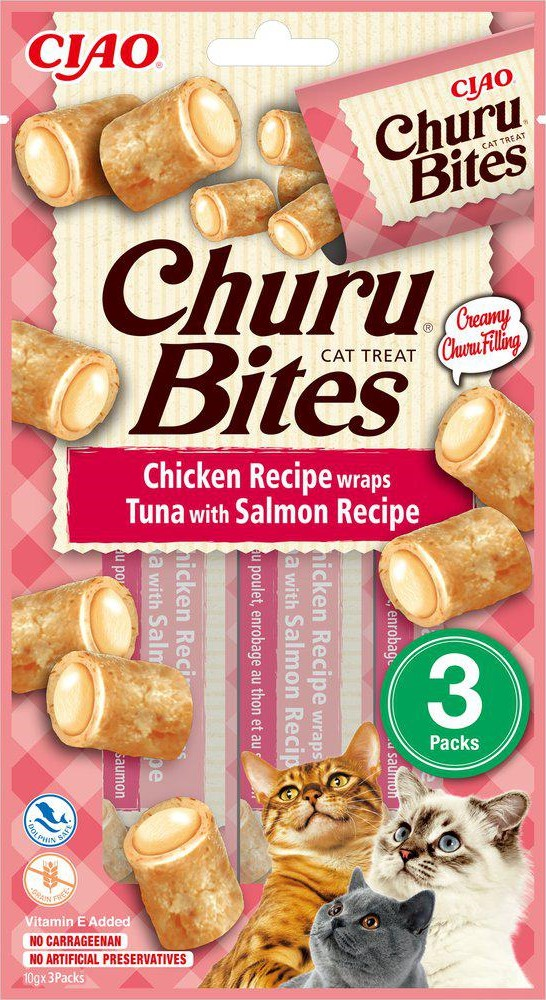 Churu - Cat Bites kylling- og tunfiskwrap med laks, 3-pk. - Katt - Helse og pels - Hygiene - Godbiter - Dyrekassen.no