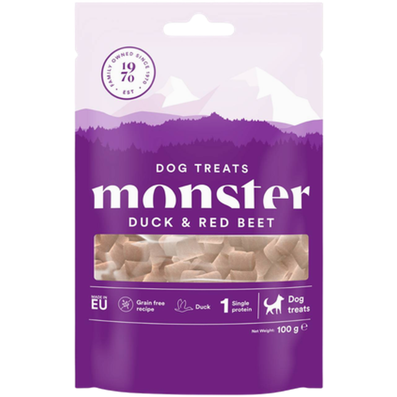 Monster Pet Food Hundegodbiter til alle raser, and og rødbeter 100 g